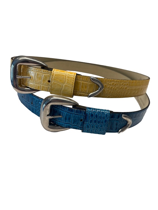 Vintage Genuine Bonded Leather Belts Yellow and Blue Croc-Embossed Set of 2 main image 5